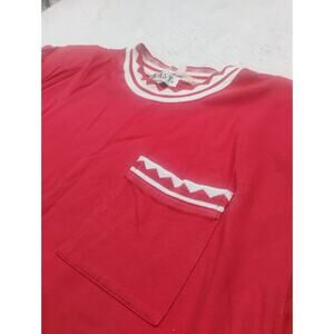 Vintage 80s BLAST Ringer t- Shirt Red Striped Aztec Indian Tribal Cherokee Large